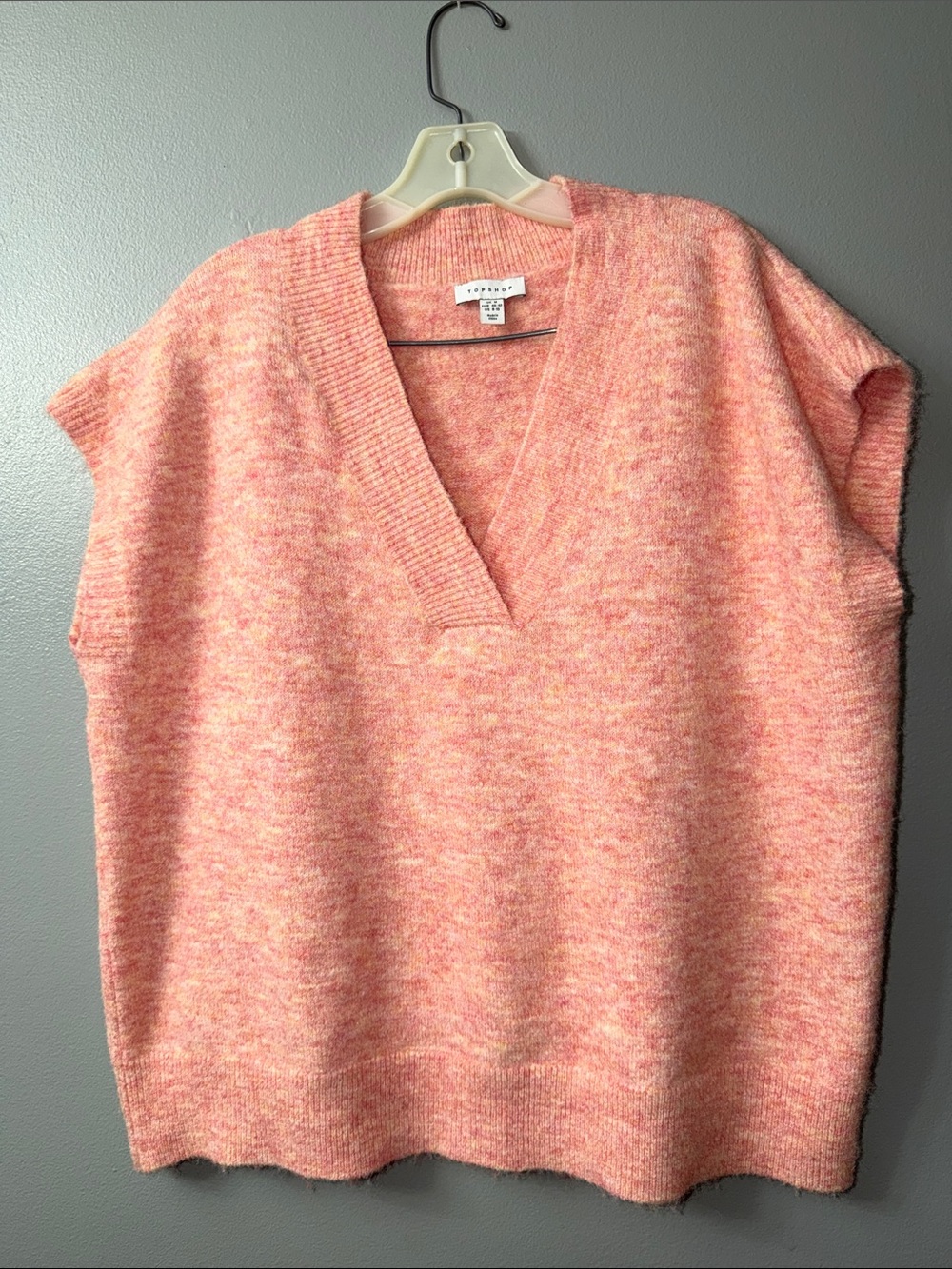 Topshop Peach Marled V-neck Crewneck sleeveless preppy minimalist boxy Sweater 8